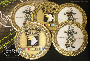 Veterans of Foreign Wars Post Commander Miguel Alatorre Don Diego
Post 7420 2D Front and 2D Offset Printed Back Swirl Edge cuts Antique Brass cobra coins cobracoins.com